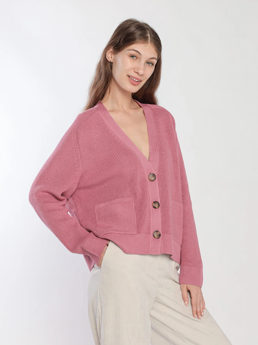 Кардиган свободного кроя из смесового хлопка розового цвета